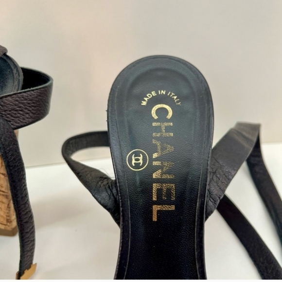 Vintage Chanel Black/ Cork Ankle Strap Sandals Size 36.5/size 6.5 - Picture 8 of 16
